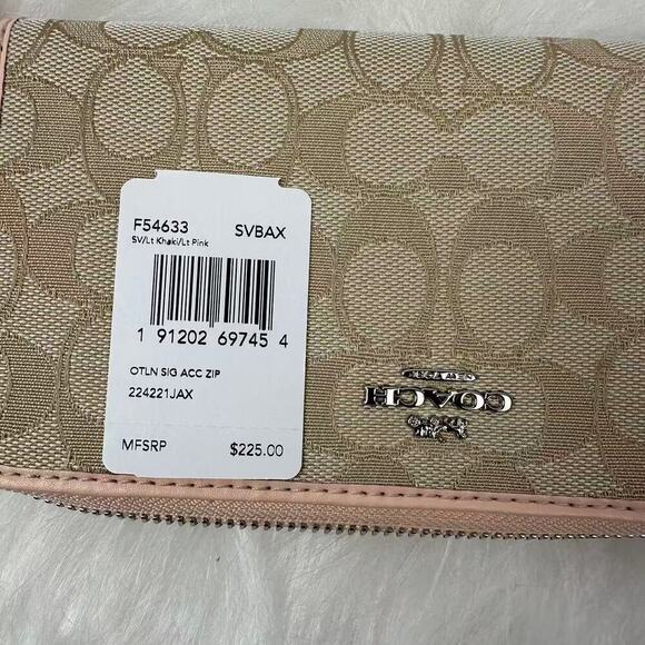 Coach Accordion Zip Wallet In Signature Jacquard In Lt Khaki Lt Pink F54633 NWT - Picture 4 of 4